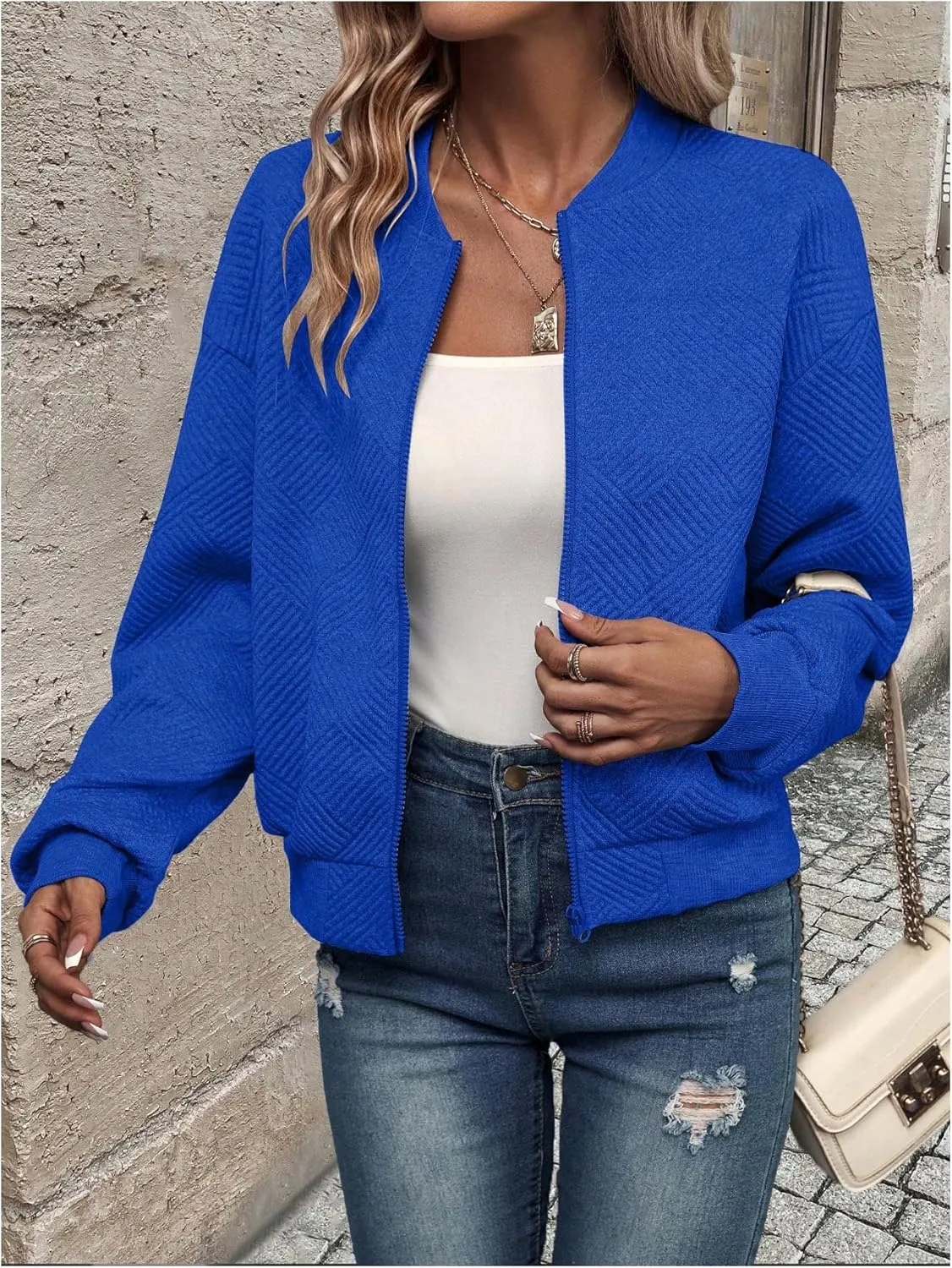 SOLY HUX Women's Bomber Jacket Fall Fashion Lightweight Zip Up Long Sleeve Casual Jacket