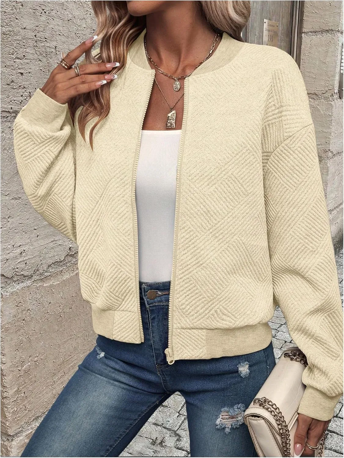 SOLY HUX Women's Bomber Jacket Fall Fashion Lightweight Zip Up Long Sleeve Casual Jacket