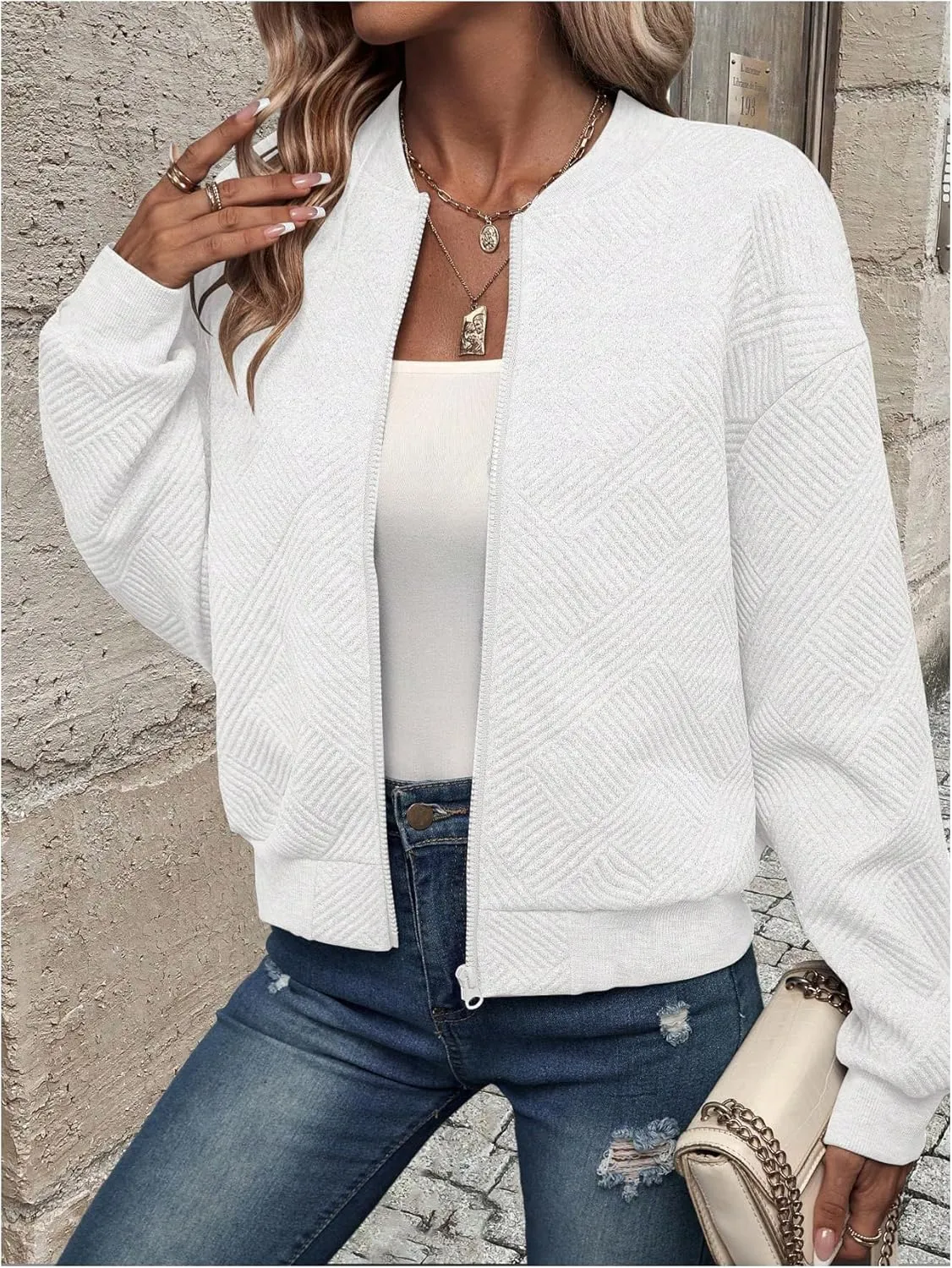 SOLY HUX Women's Bomber Jacket Fall Fashion Lightweight Zip Up Long Sleeve Casual Jacket