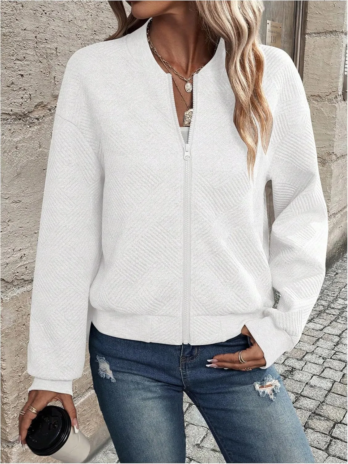 SOLY HUX Women's Bomber Jacket Fall Fashion Lightweight Zip Up Long Sleeve Casual Jacket