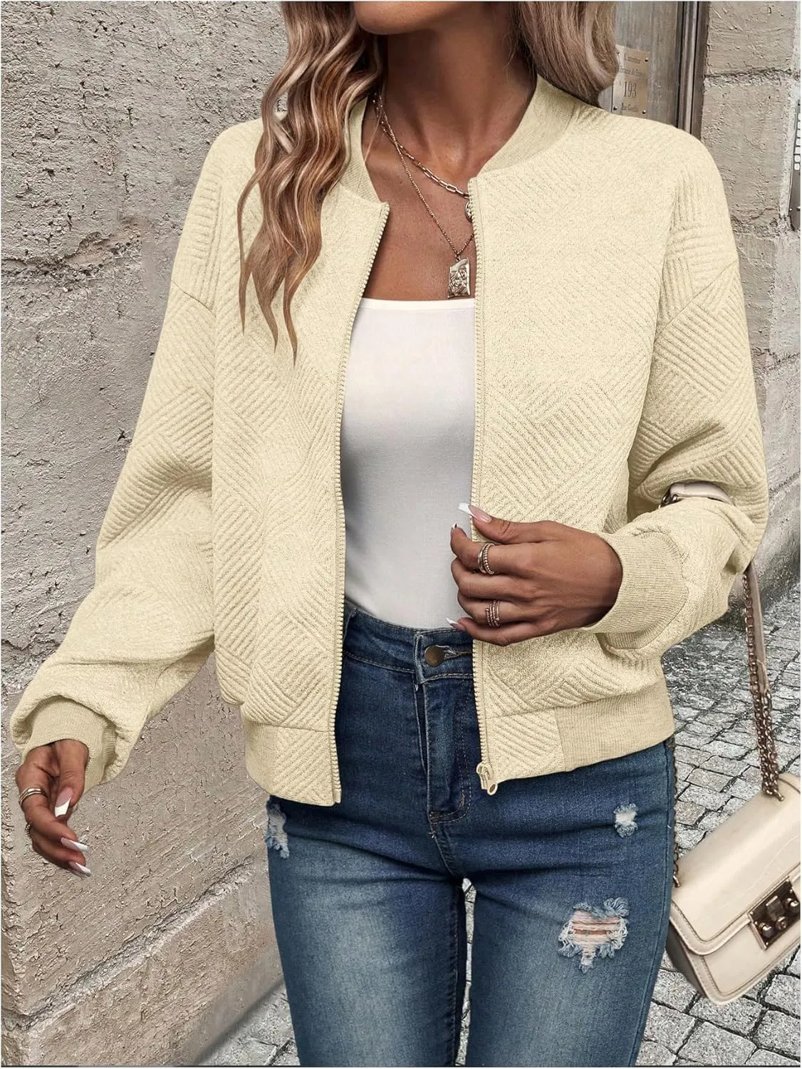 SOLY HUX Women's Bomber Jacket Fall Fashion Lightweight Zip Up Long Sleeve Casual Jacket