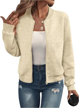 SOLY HUX Women's Bomber Jacket Fall Fashion Lightweight Zip Up Long Sleeve Casual Jacket