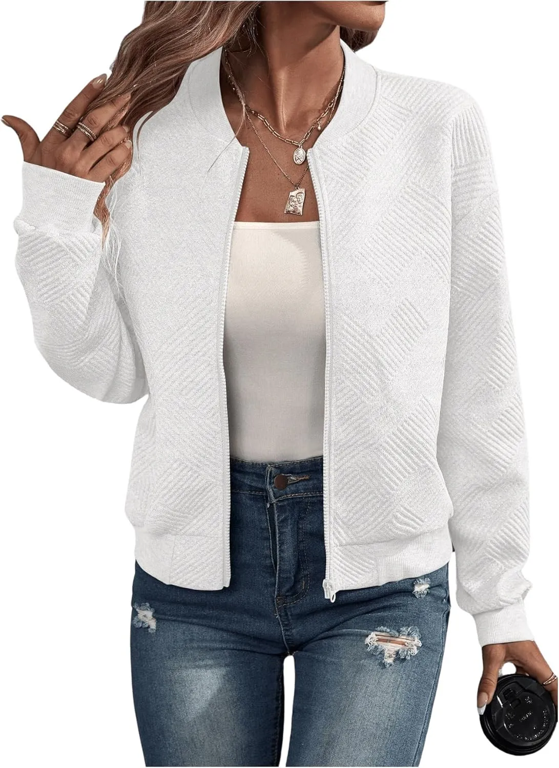 SOLY HUX Women's Bomber Jacket Fall Fashion Lightweight Zip Up Long Sleeve Casual Jacket