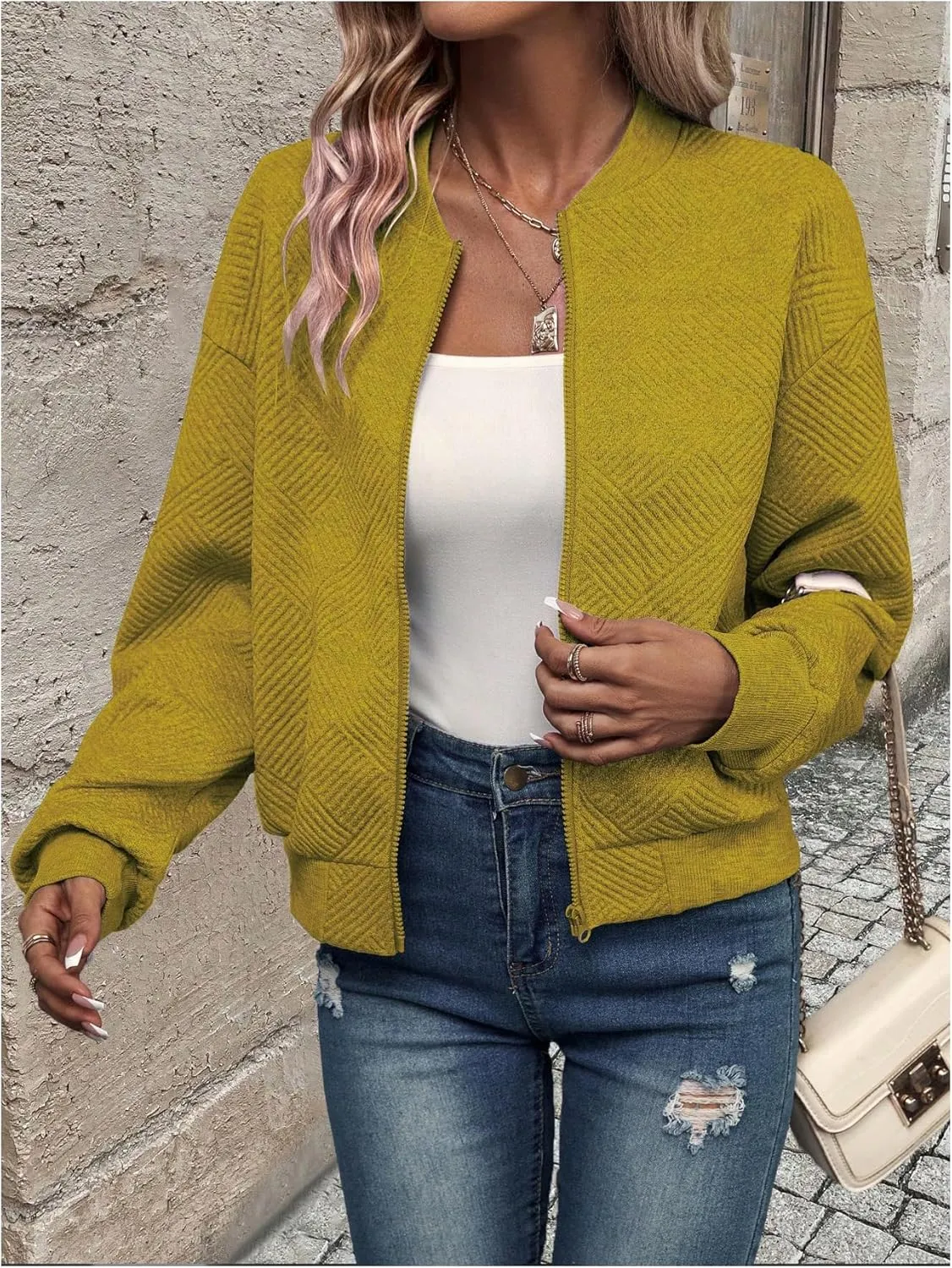 SOLY HUX Women's Bomber Jacket Fall Fashion Lightweight Zip Up Long Sleeve Casual Jacket