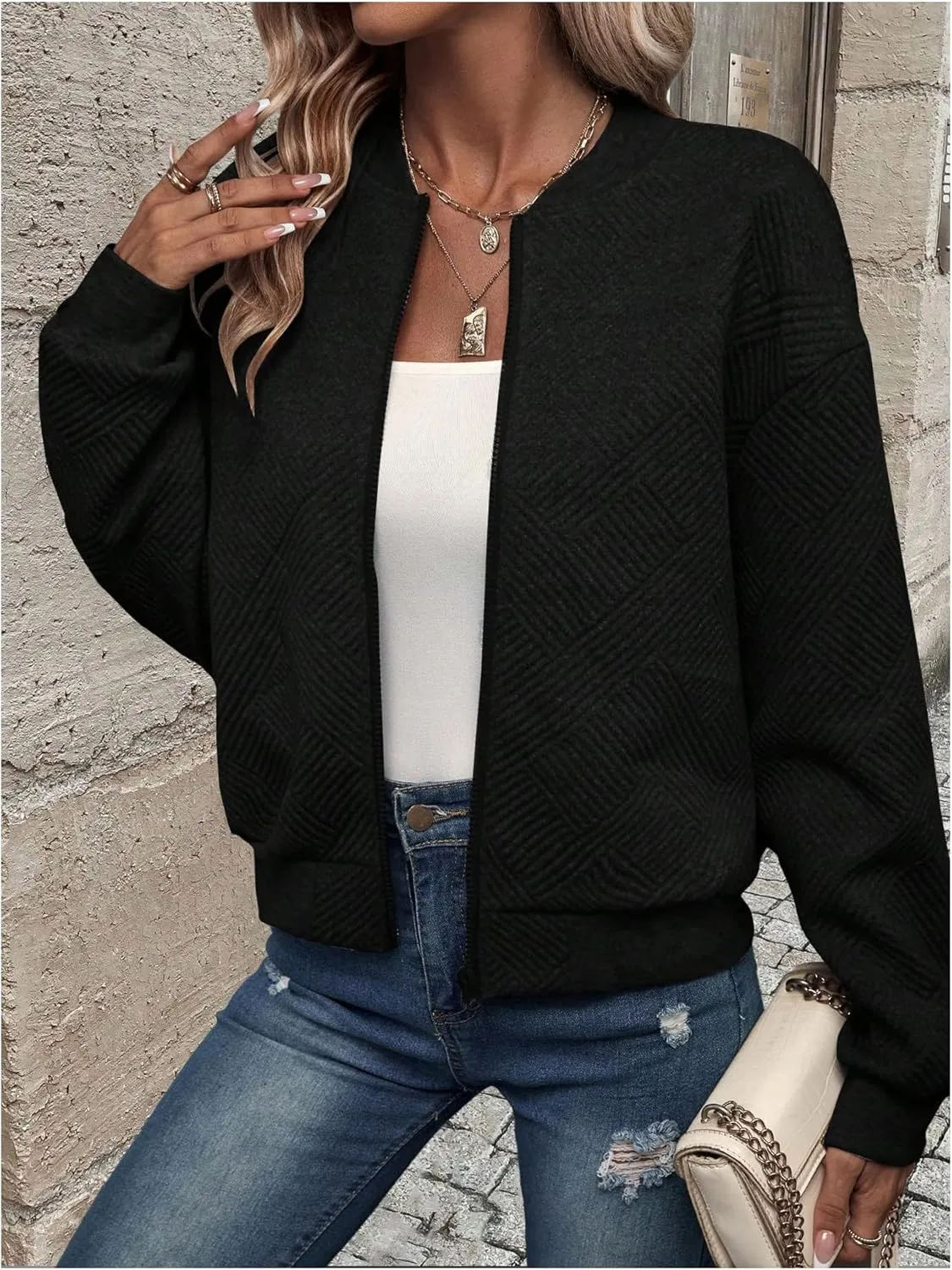 SOLY HUX Women's Bomber Jacket Fall Fashion Lightweight Zip Up Long Sleeve Casual Jacket