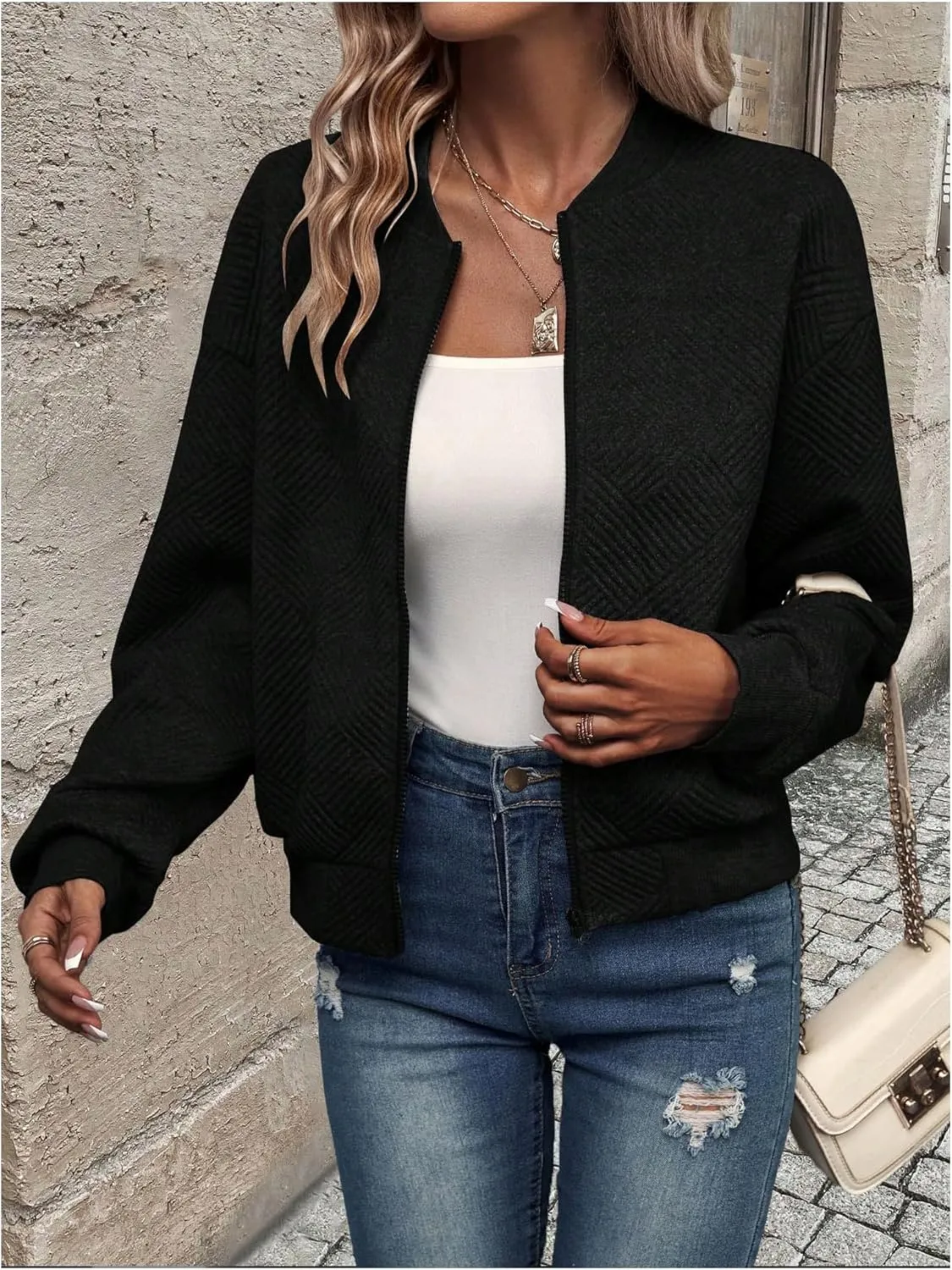 SOLY HUX Women's Bomber Jacket Fall Fashion Lightweight Zip Up Long Sleeve Casual Jacket