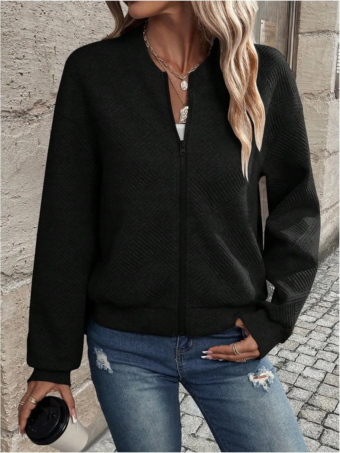 SOLY HUX Women's Bomber Jacket Fall Fashion Lightweight Zip Up Long Sleeve Casual Jacket
