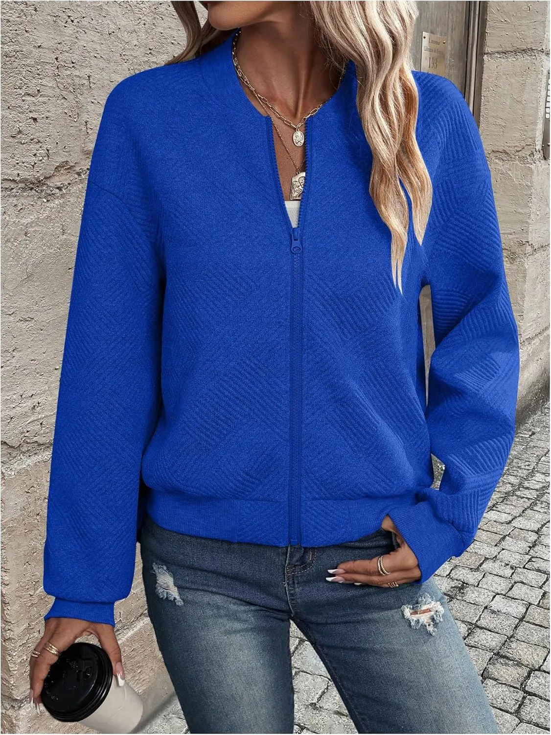 SOLY HUX Women's Bomber Jacket Fall Fashion Lightweight Zip Up Long Sleeve Casual Jacket