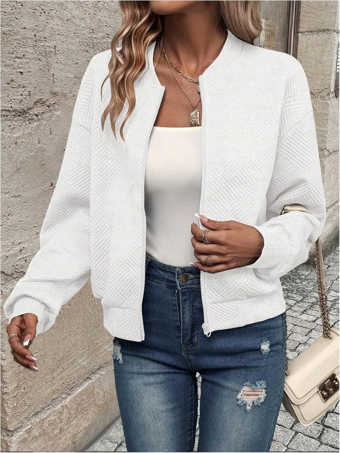 SOLY HUX Women's Bomber Jacket Fall Fashion Lightweight Zip Up Long Sleeve Casual Jacket