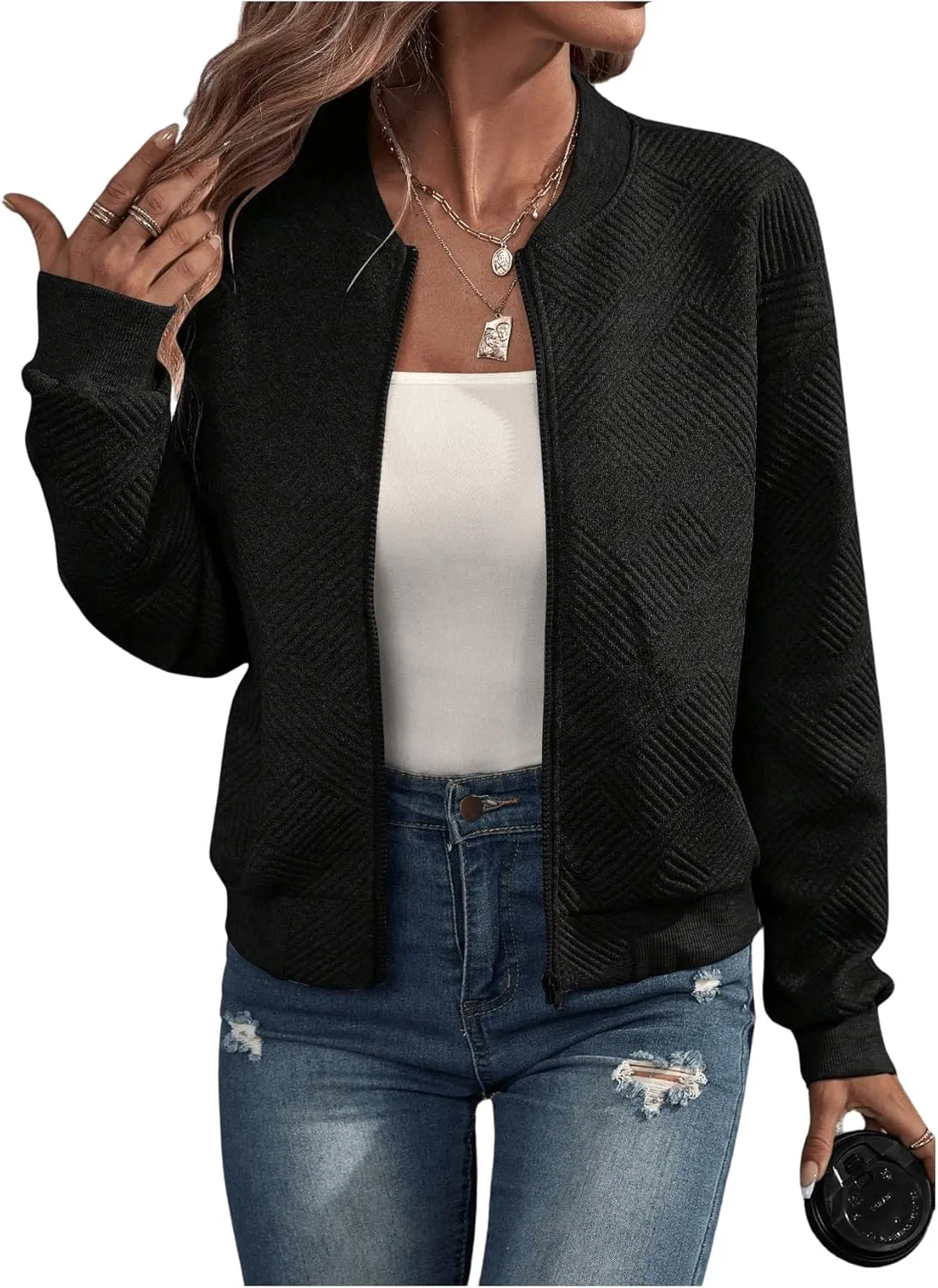 SOLY HUX Women's Bomber Jacket Fall Fashion Lightweight Zip Up Long Sleeve Casual Jacket