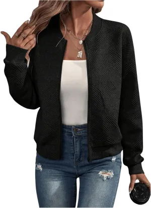 SOLY HUX Women's Bomber Jacket Fall Fashion Lightweight Zip Up Long Sleeve Casual Jacket