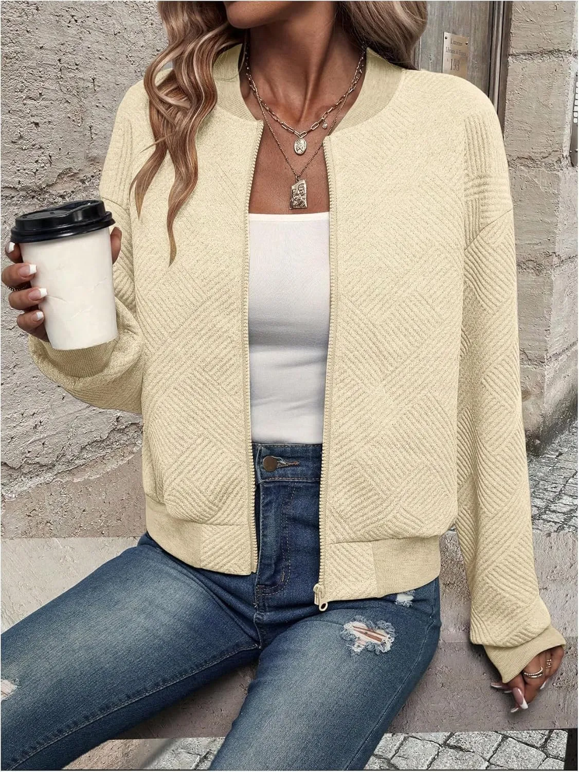 SOLY HUX Women's Bomber Jacket Fall Fashion Lightweight Zip Up Long Sleeve Casual Jacket