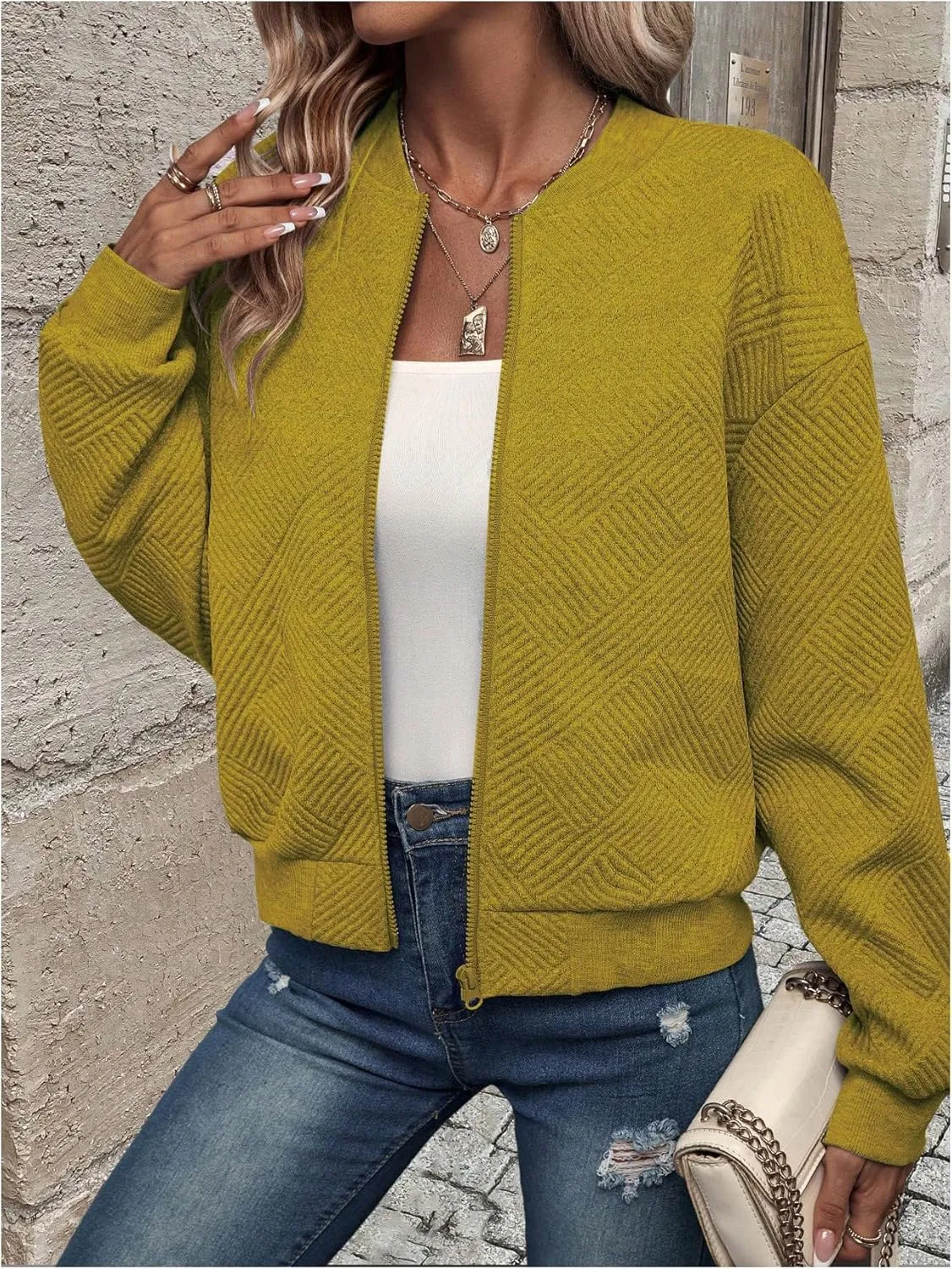 SOLY HUX Women's Bomber Jacket Fall Fashion Lightweight Zip Up Long Sleeve Casual Jacket