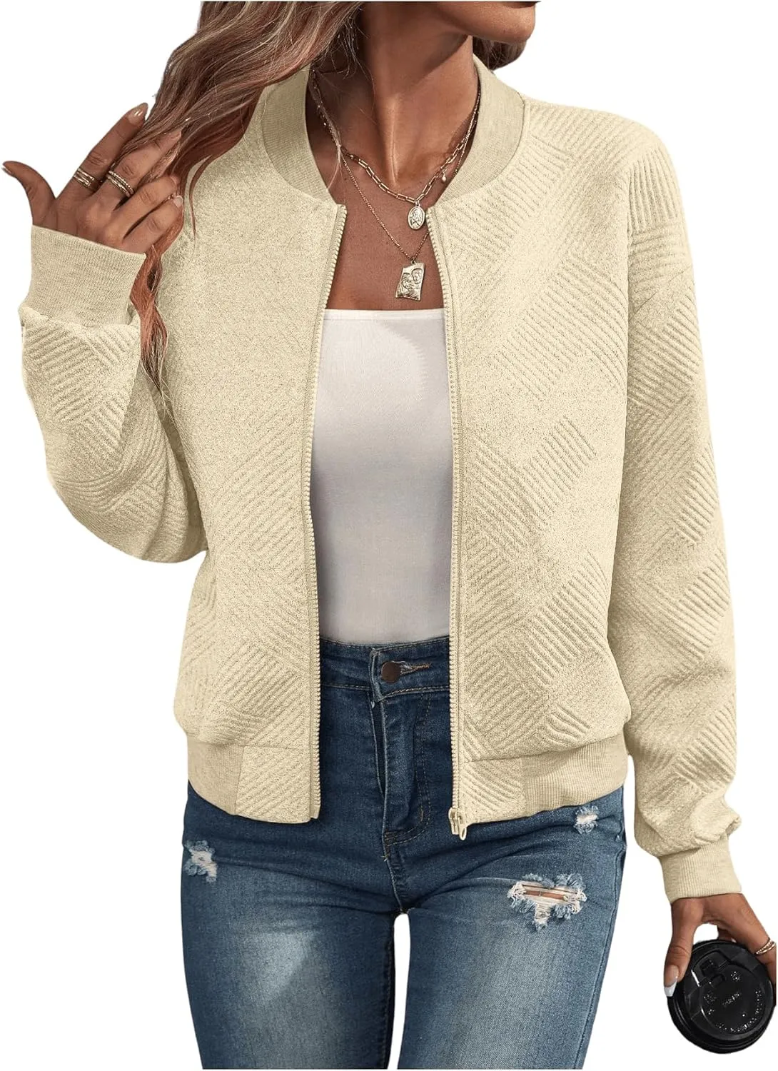 SOLY HUX Women's Bomber Jacket Fall Fashion Lightweight Zip Up Long Sleeve Casual Jacket