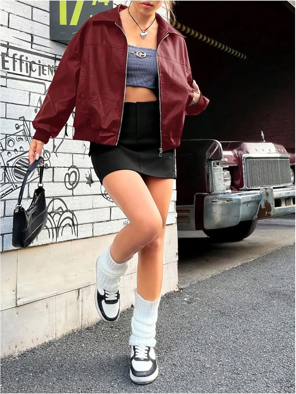 SOLY HUX Women's PU Leather Jacket Motorcycle Zip Up Collared Coats Fall Winter Outfits Clothes