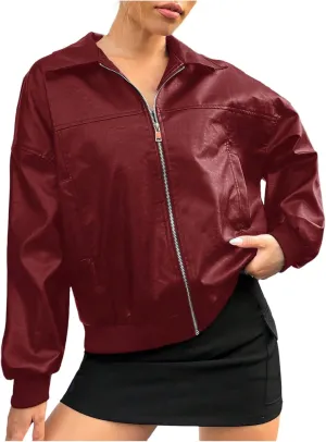 SOLY HUX Women's PU Leather Jacket Motorcycle Zip Up Collared Coats Fall Winter Outfits Clothes