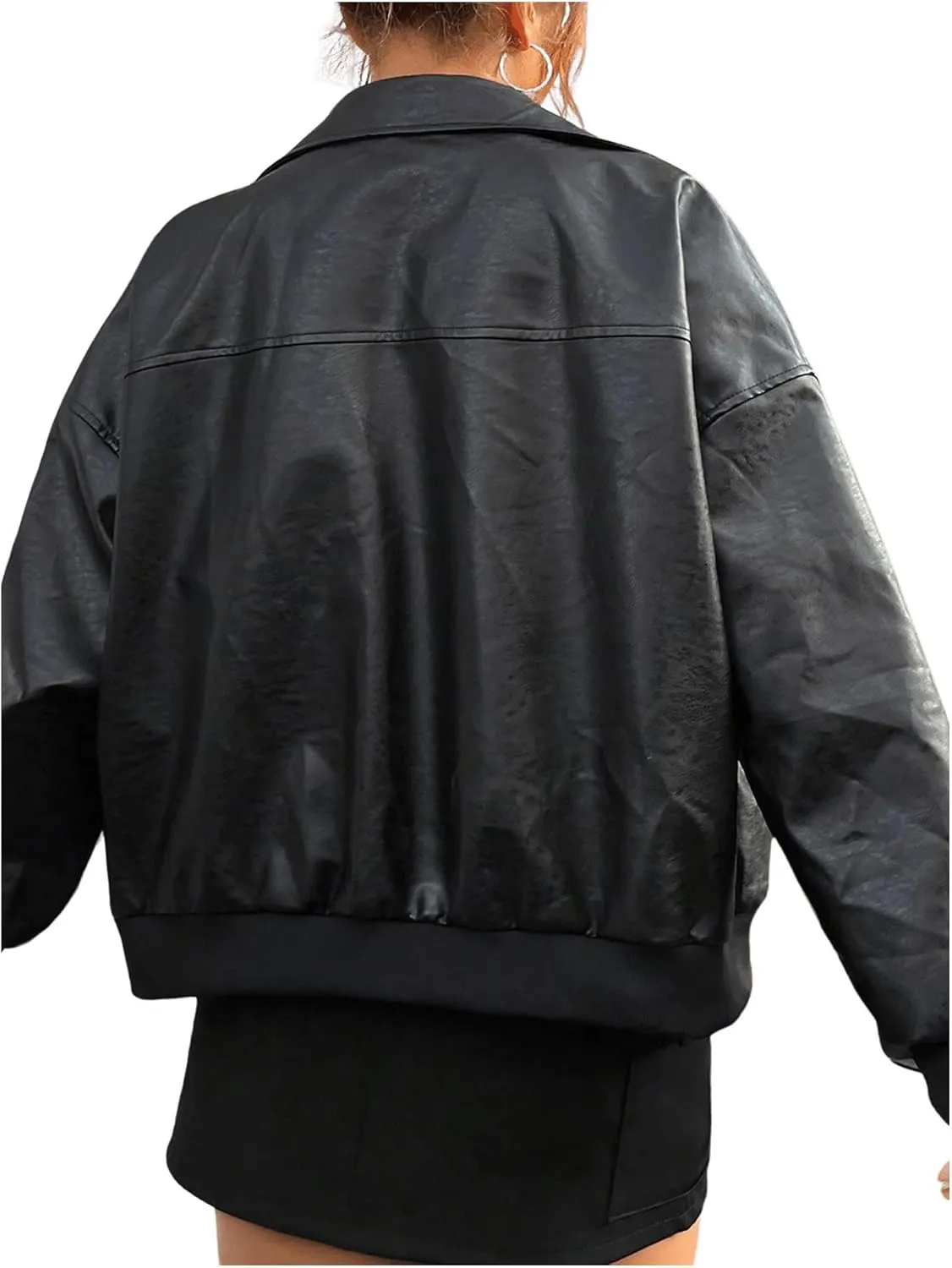 SOLY HUX Women's PU Leather Jacket Motorcycle Zip Up Collared Coats Fall Winter Outfits Clothes