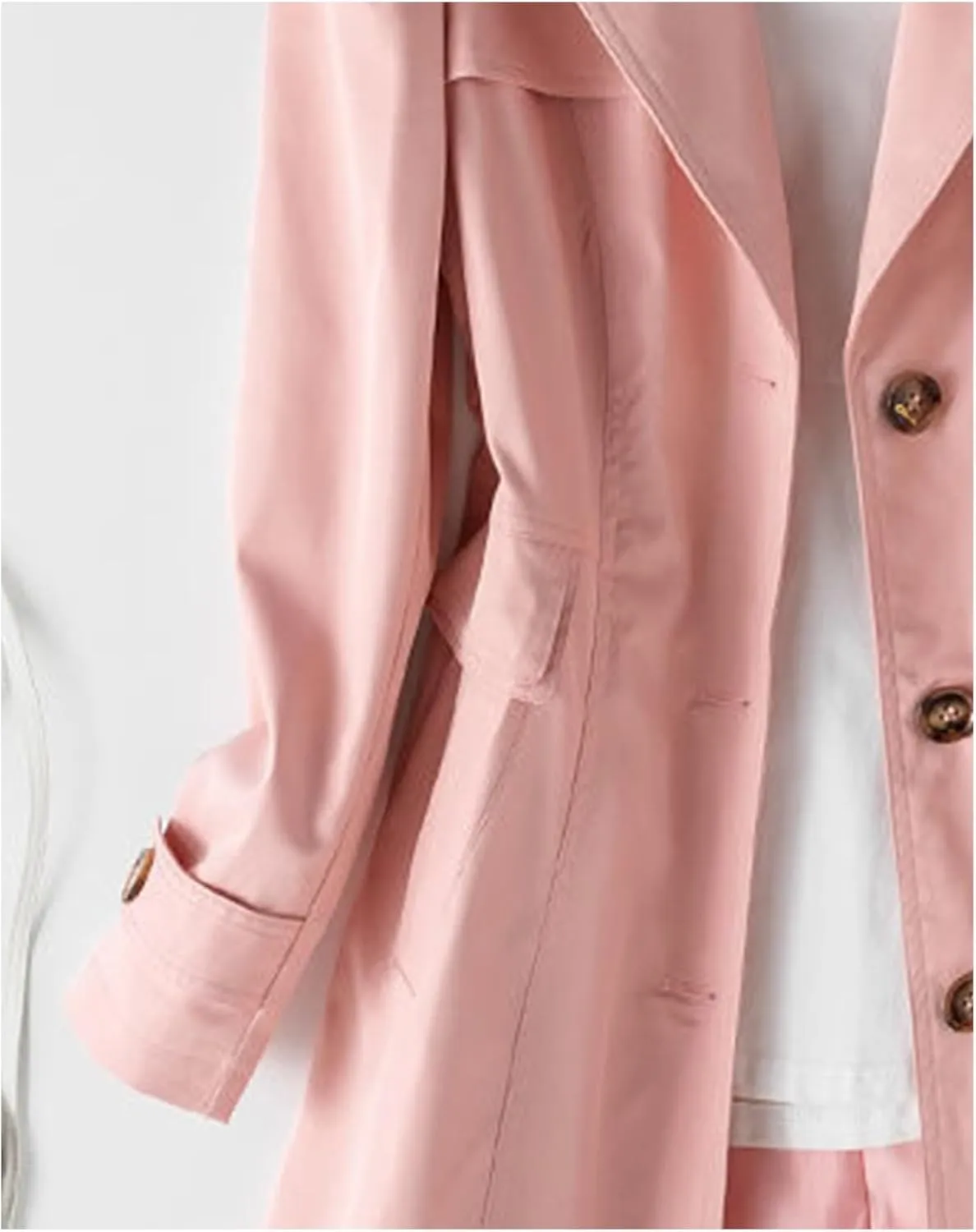 SOMTHRON Women's Single Breasted Mid-Length Trench Coat Puff Sleeve Lapel Overcoat Windproof Classic Outerwear