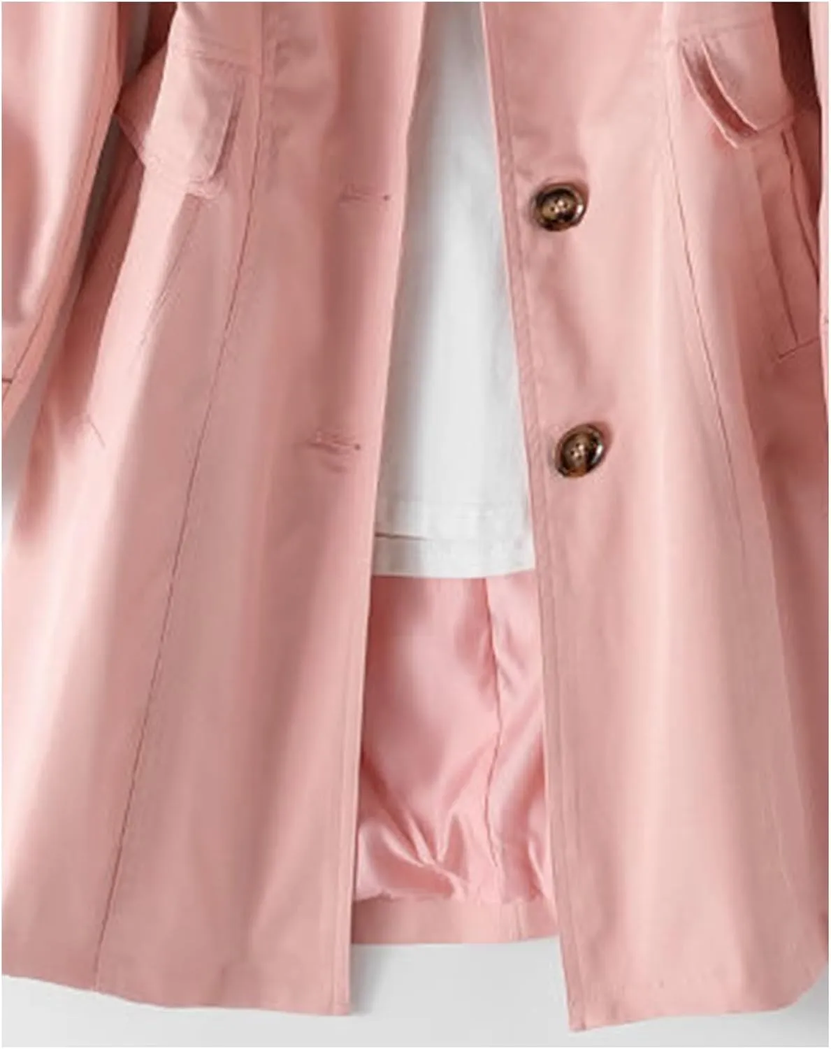 SOMTHRON Women's Single Breasted Mid-Length Trench Coat Puff Sleeve Lapel Overcoat Windproof Classic Outerwear