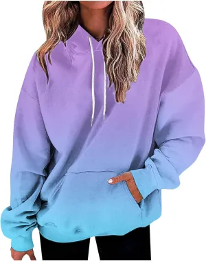 Stessotudo Womens Hoodies 2023 Casual Gradient Long Sleeve Oversized Sweatshirts Pocketed Aesthetic Fashion Pullover Tops