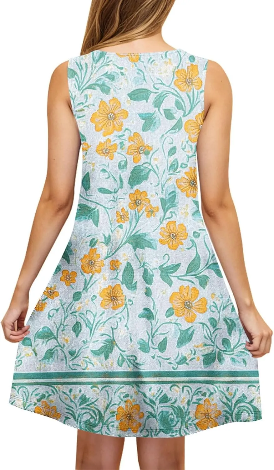 Summer Dresses for Women 2025 Boho Floral Sleeveless Midi Dress Pleated Flowy Dress Casual Loose Beach Outfits