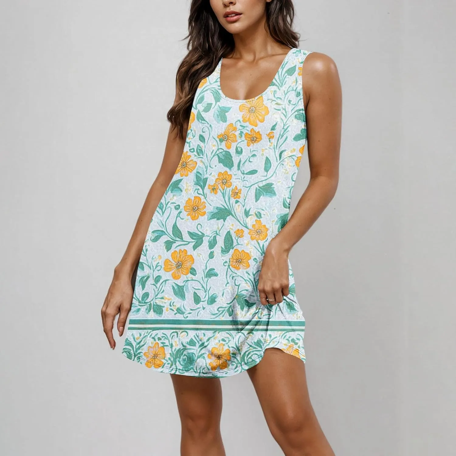 Summer Dresses for Women 2025 Boho Floral Sleeveless Midi Dress Pleated Flowy Dress Casual Loose Beach Outfits