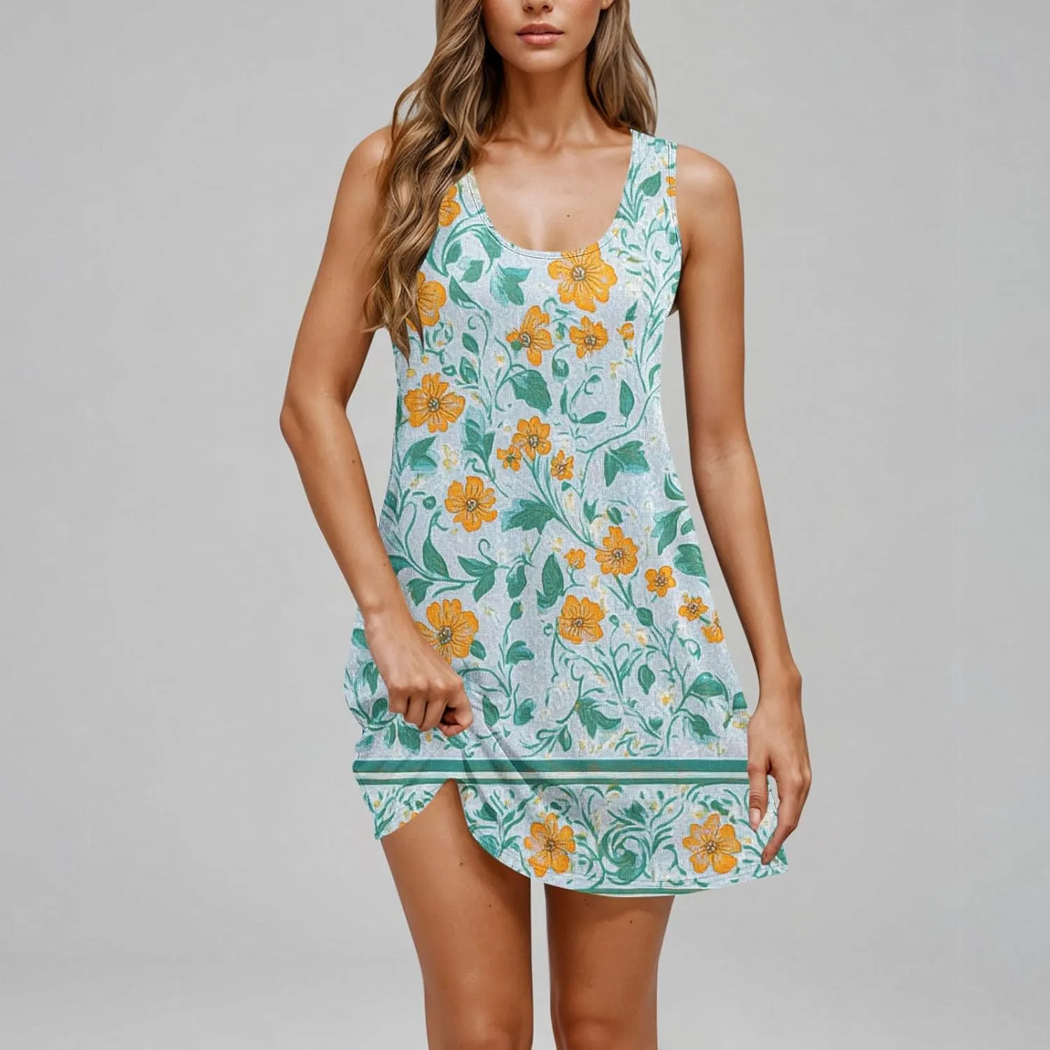 Summer Dresses for Women 2025 Boho Floral Sleeveless Midi Dress Pleated Flowy Dress Casual Loose Beach Outfits