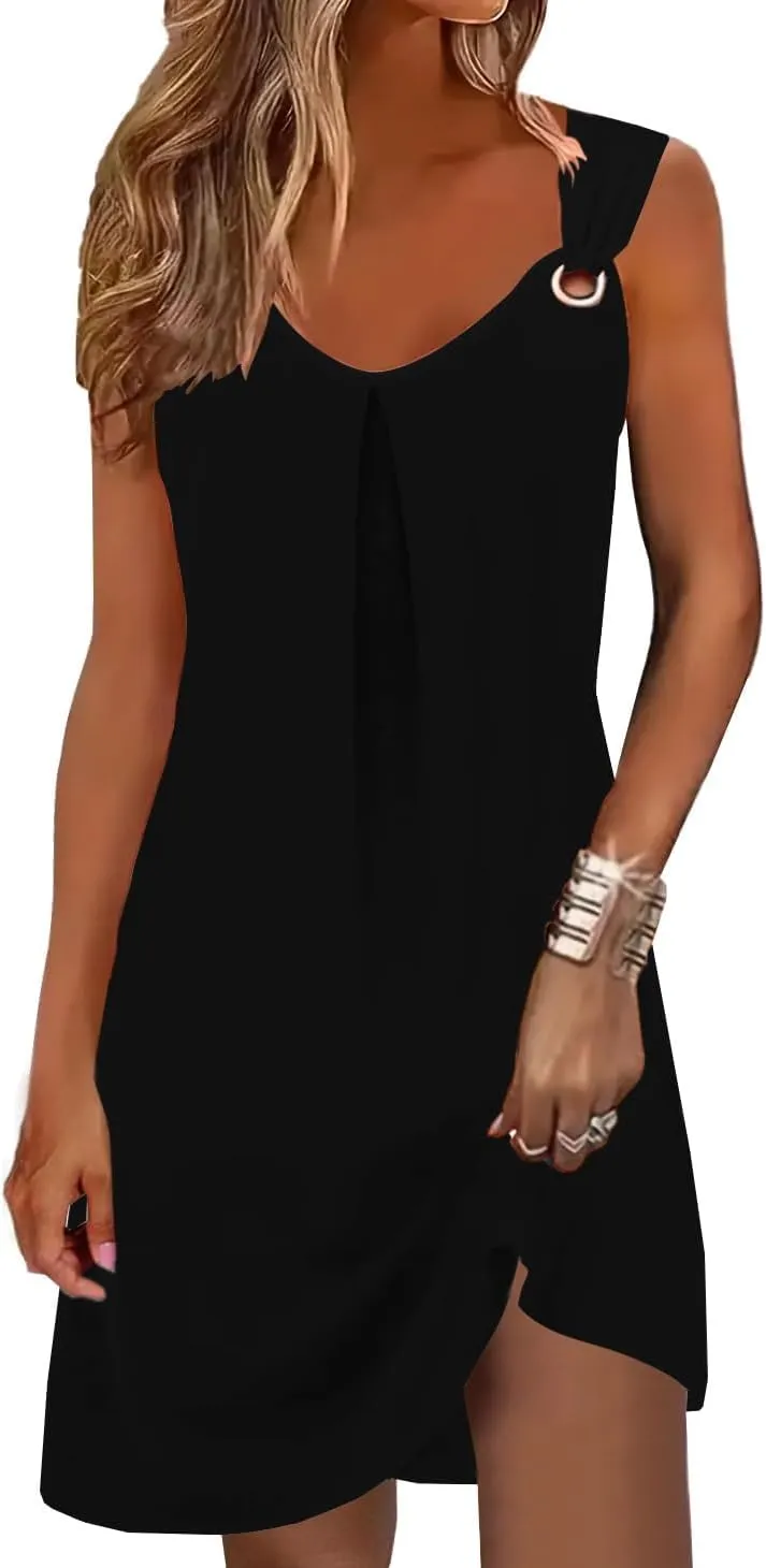 Summer Dresses for Women Scoop Neck O-Ring Shoulder Tank Dress 2025 Casual Mini Beach Sundress