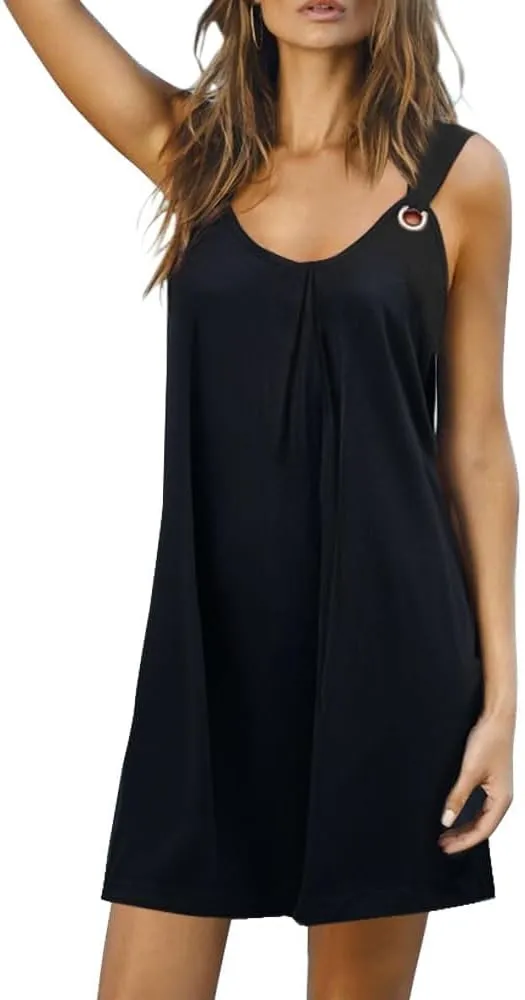 Summer Dresses for Women Scoop Neck O-Ring Shoulder Tank Dress 2025 Casual Mini Beach Sundress