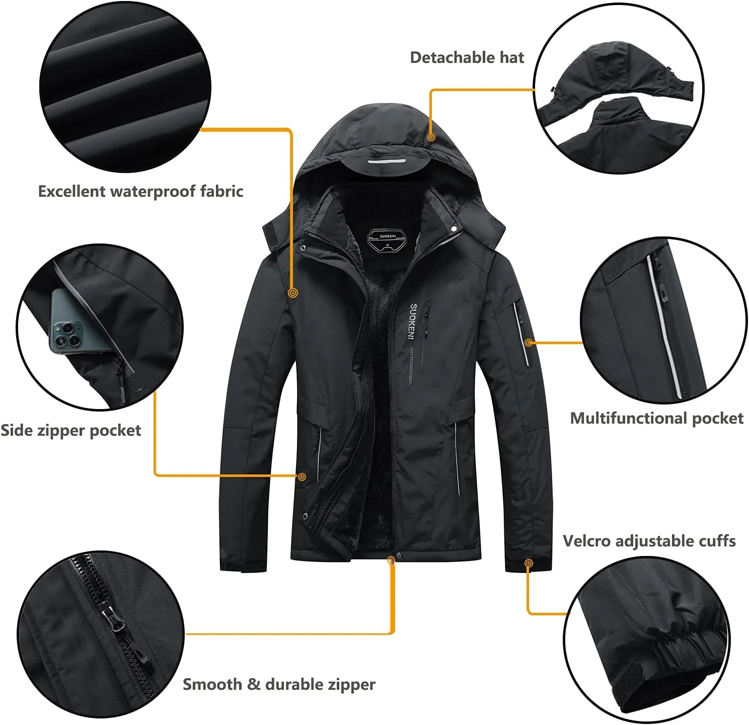 SUOKENI Women's Waterproof Warm Winter Snow Coat Hooded Raincoat Ski Snowboarding Jacket