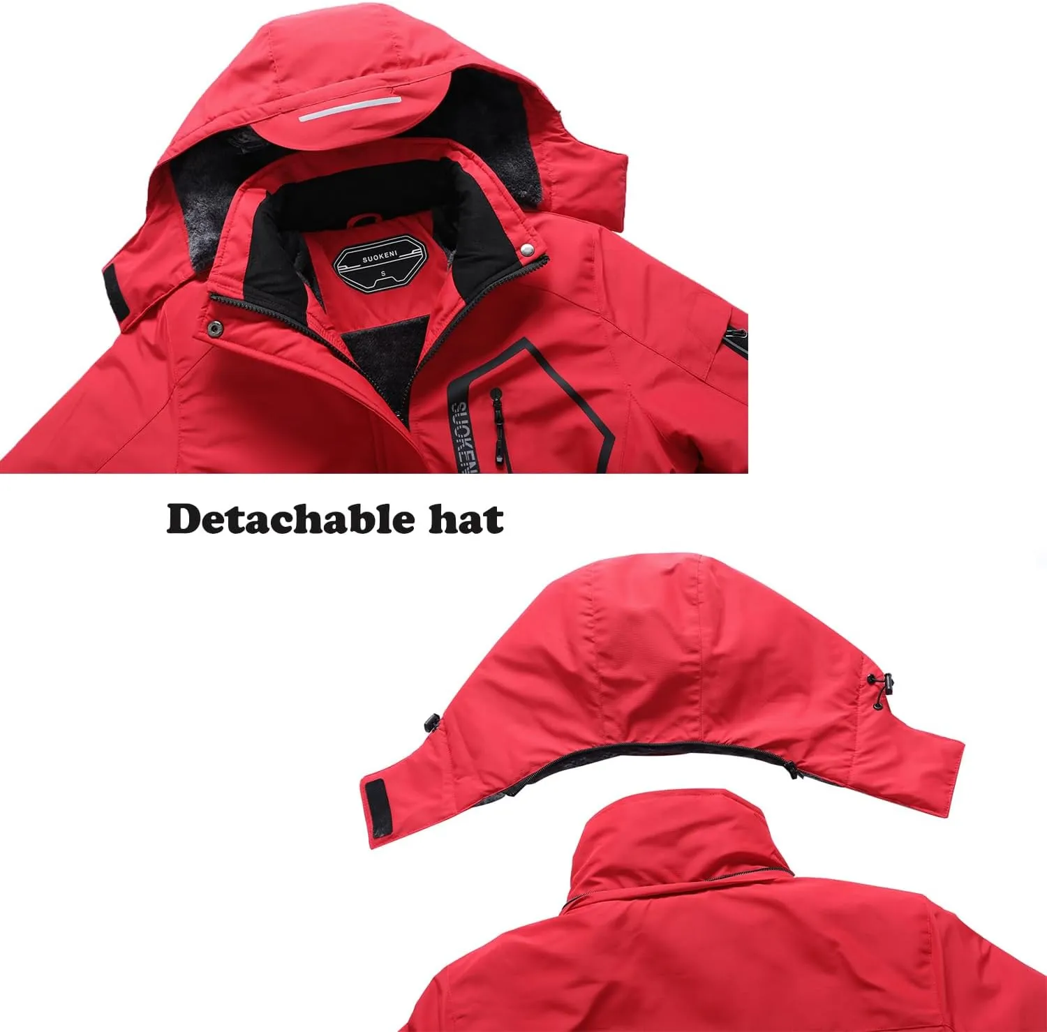 SUOKENI Women's Waterproof Warm Winter Snow Coat Hooded Raincoat Ski Snowboarding Jacket