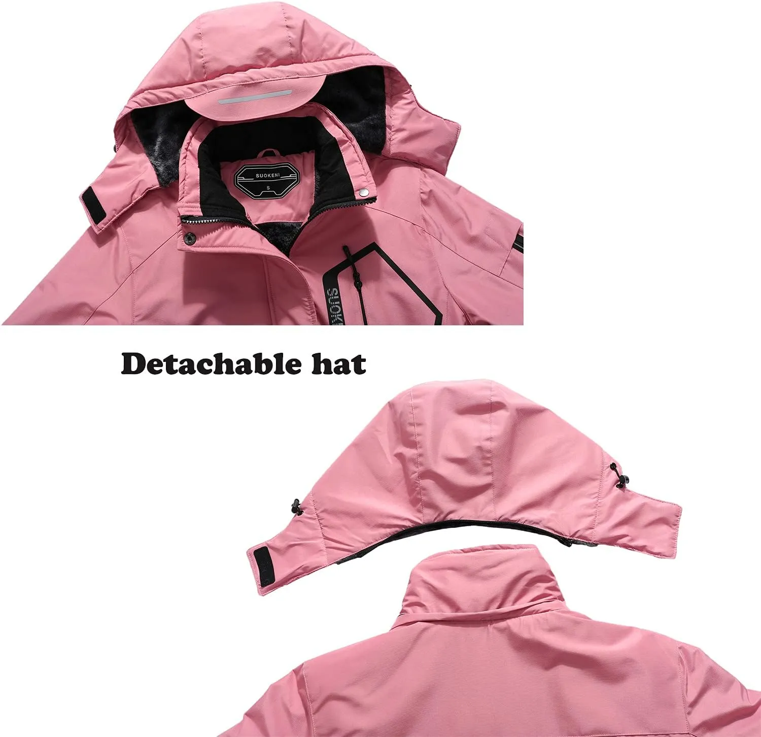 SUOKENI Women's Waterproof Warm Winter Snow Coat Hooded Raincoat Ski Snowboarding Jacket