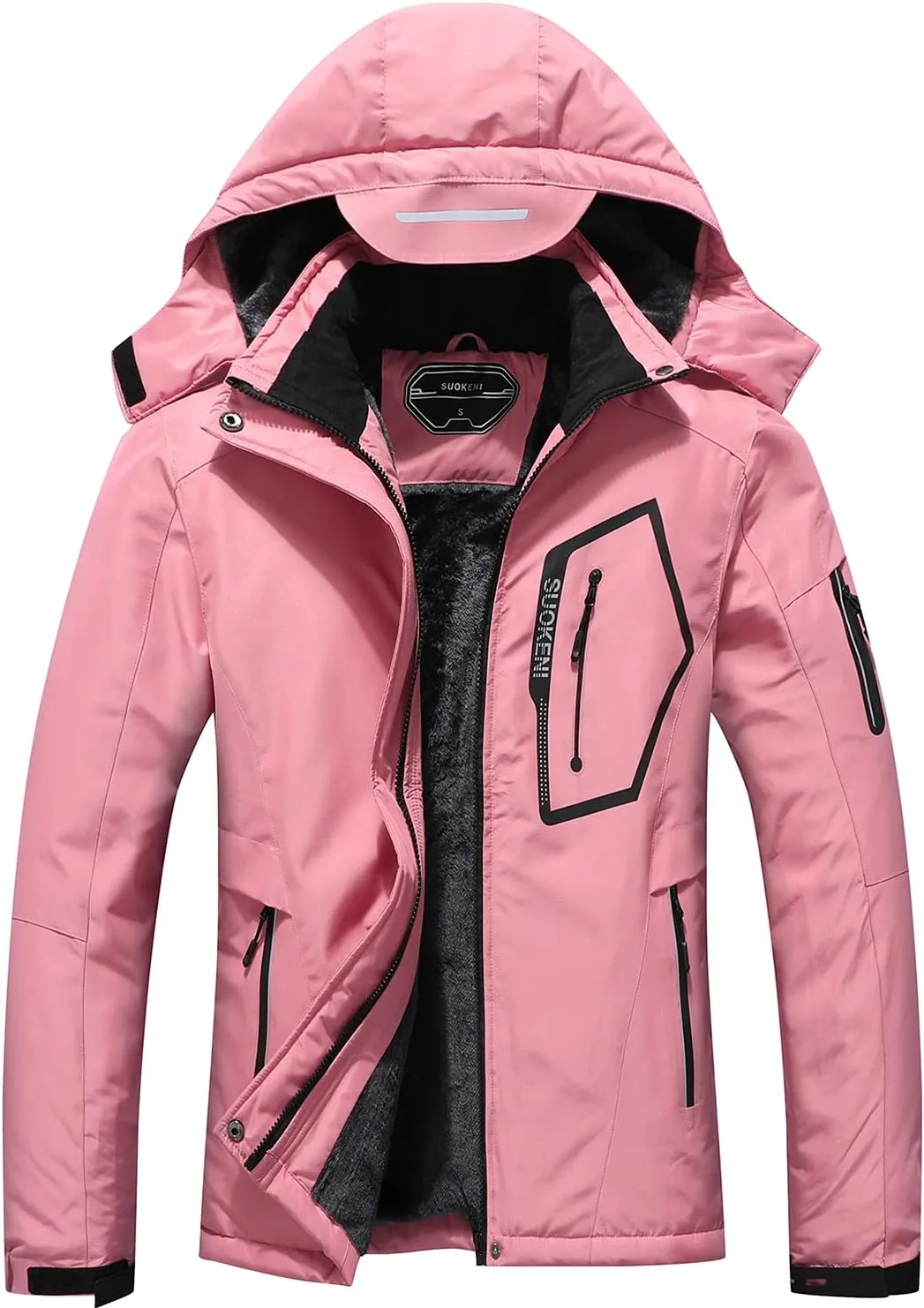 SUOKENI Women's Waterproof Warm Winter Snow Coat Hooded Raincoat Ski Snowboarding Jacket