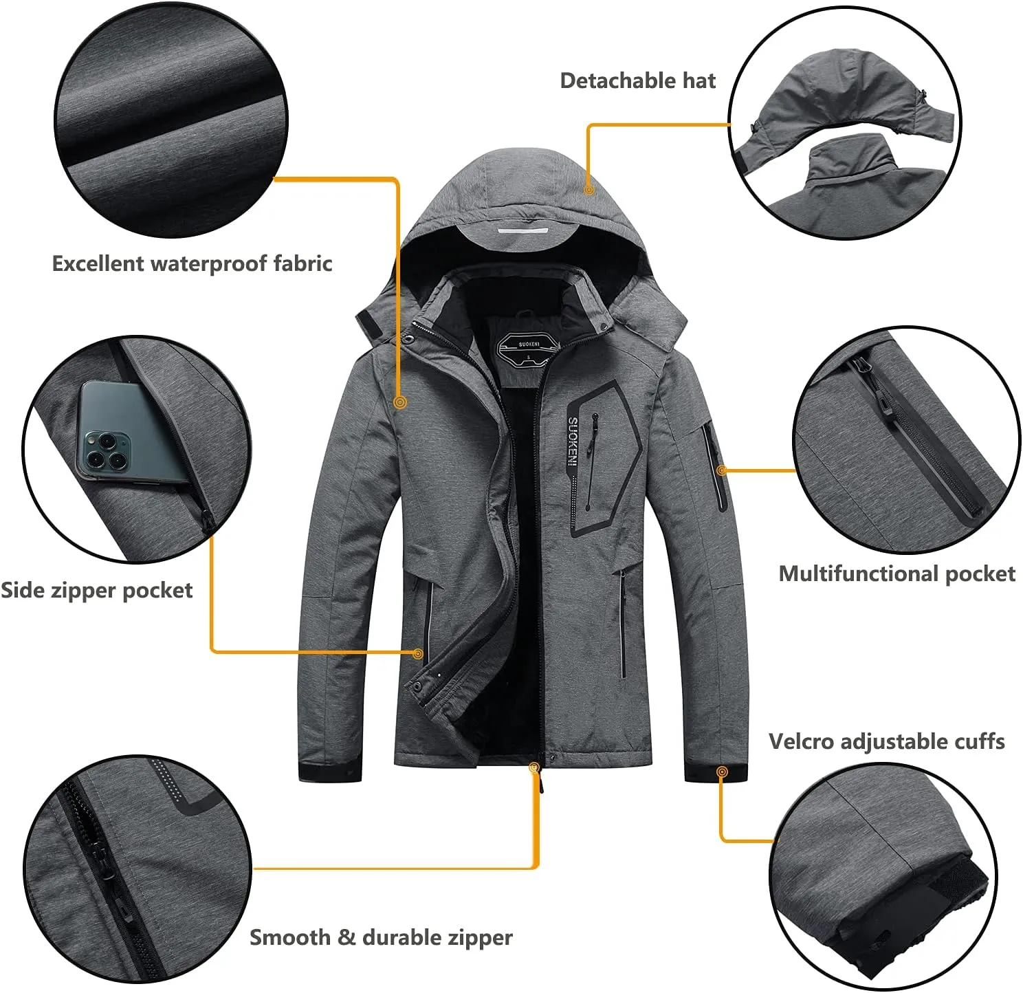 SUOKENI Women's Waterproof Warm Winter Snow Coat Hooded Raincoat Ski Snowboarding Jacket