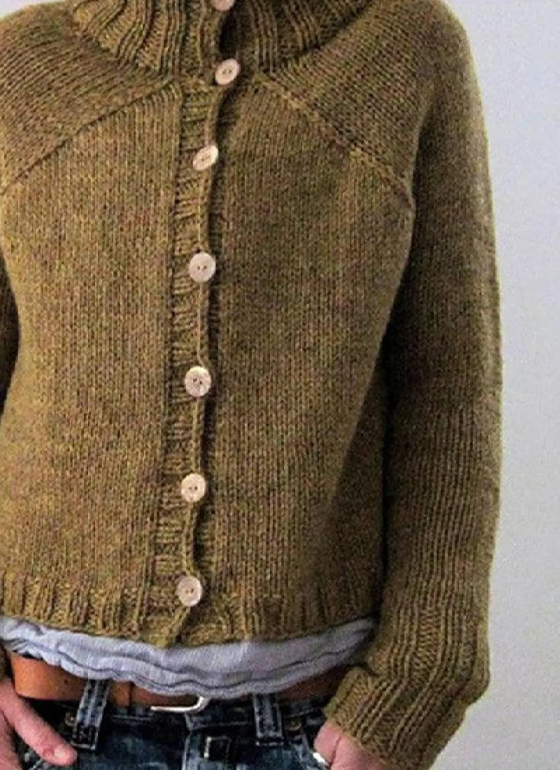 Sweaters for Women Mock Neck Long Sleeve Solid Color Cardigan Loose Fit Open Front Buttons Jumper Winter Fashion
