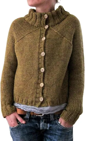 Sweaters for Women Mock Neck Long Sleeve Solid Color Cardigan Loose Fit Open Front Buttons Jumper Winter Fashion