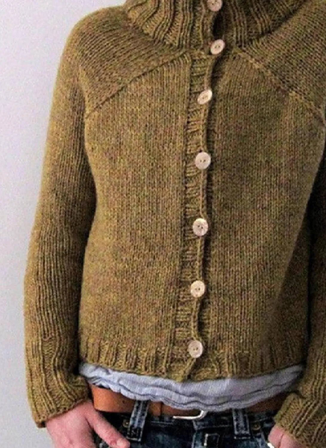 Sweaters for Women Mock Neck Long Sleeve Solid Color Cardigan Loose Fit Open Front Buttons Jumper Winter Fashion