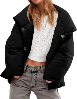 Tankaneo Womens Cropped Puffer Coat Hoodies Oversized Lightweight Winter Jacket Warm Long Sleeve Outerwear
