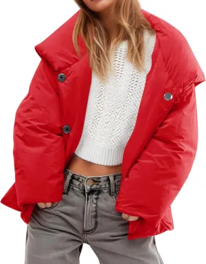 Tankaneo Womens Cropped Puffer Coat Hoodies Oversized Lightweight Winter Jacket Warm Long Sleeve Outerwear