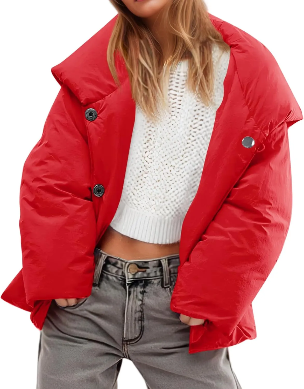 Tankaneo Womens Cropped Puffer Coat Hoodies Oversized Lightweight Winter Jacket Warm Long Sleeve Outerwear