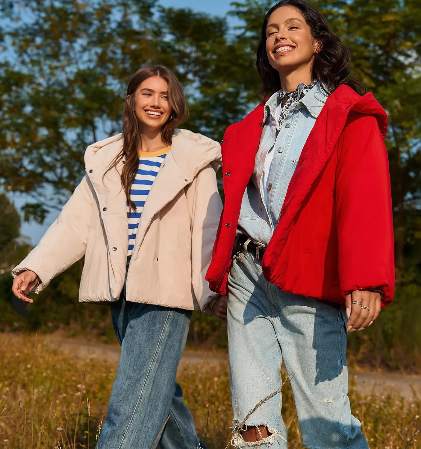 Tankaneo Womens Cropped Puffer Coat Hoodies Oversized Lightweight Winter Jacket Warm Long Sleeve Outerwear