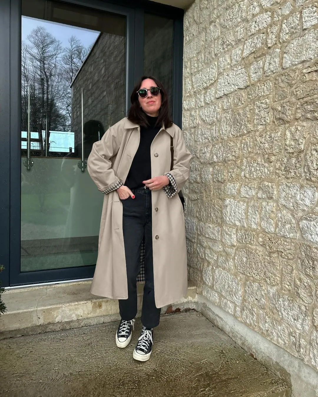 Tankaneo Womens Long Trench Coat Single Breasted Oversized Windproof Overcoat Fashion Outerwear