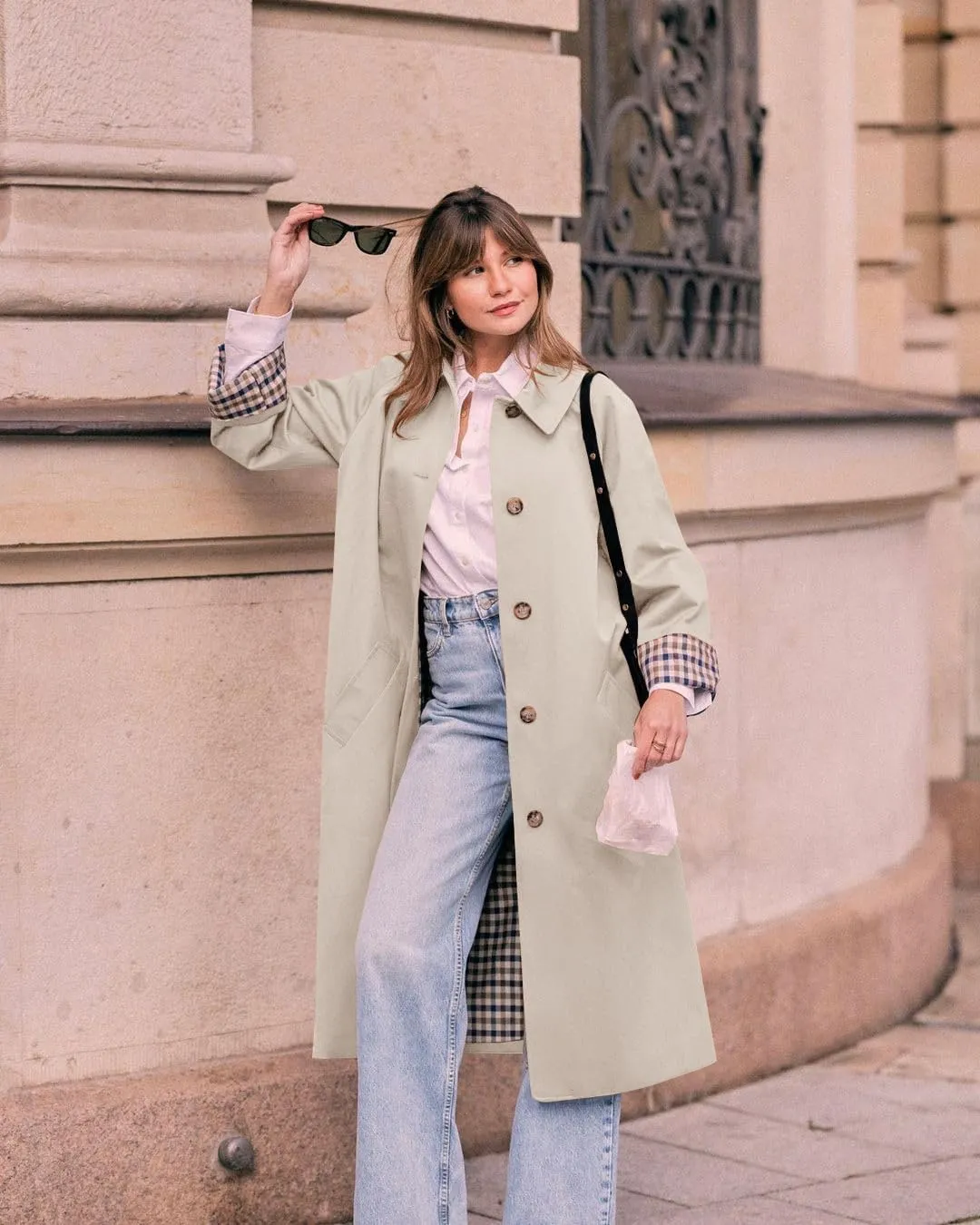 Tankaneo Womens Long Trench Coat Single Breasted Oversized Windproof Overcoat Fashion Outerwear