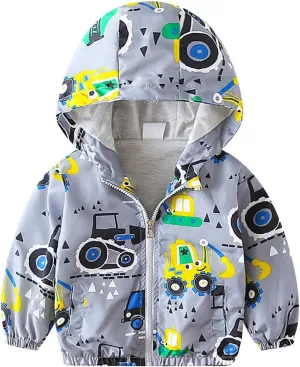 Toddler Baby Boys Cartoon Dinosaur Print Hooded Jacket Long Sleeve Windproof Coats Zip Up Trench Windbreaker Outerwear