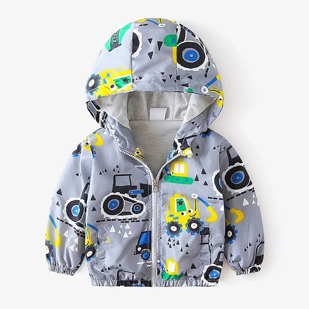 Toddler Baby Boys Cartoon Dinosaur Print Hooded Jacket Long Sleeve Windproof Coats Zip Up Trench Windbreaker Outerwear