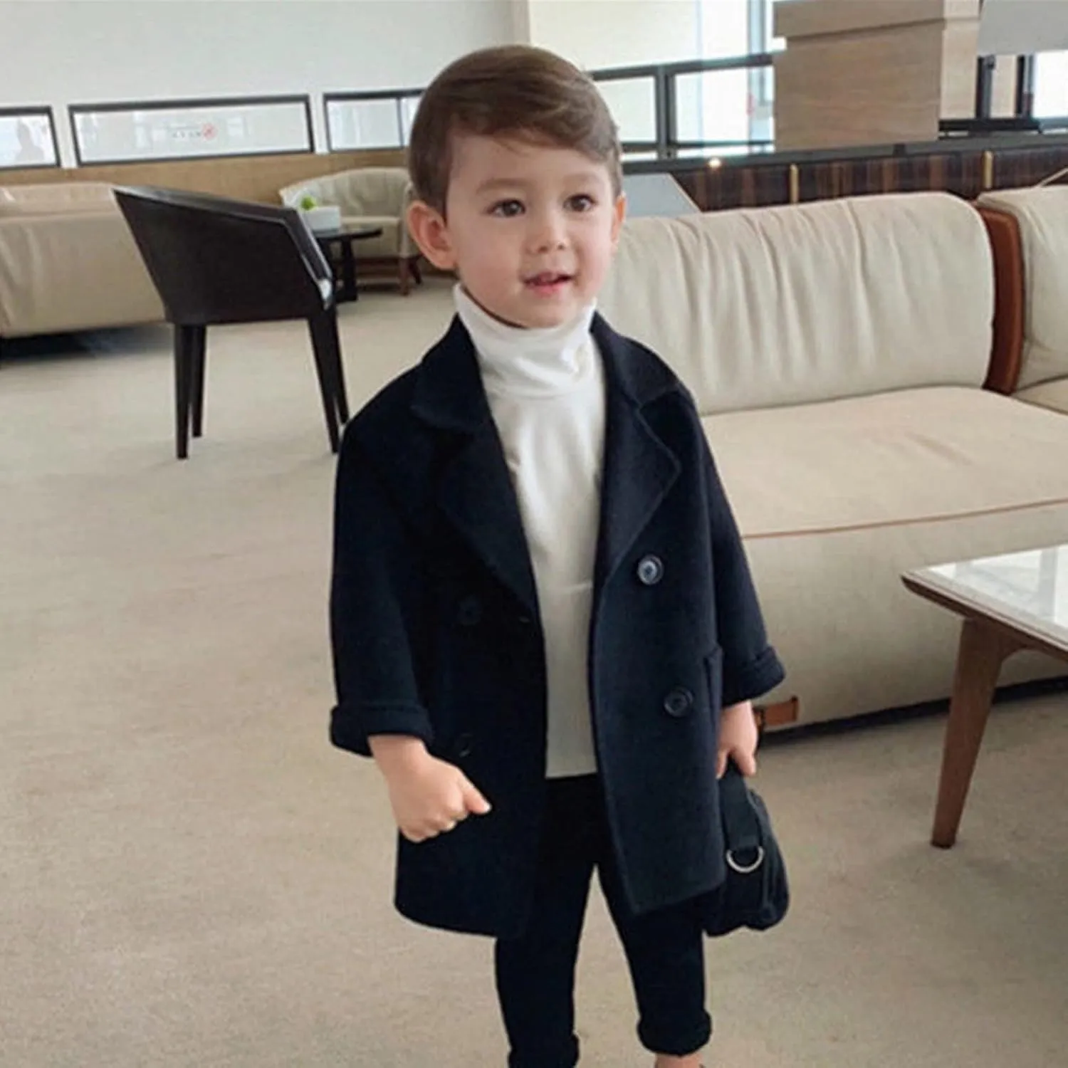 Toddler Baby Girls Classic Wool Blend Coat Winter Double Breasted Trench Coat Outwear Pea Coat Jacket