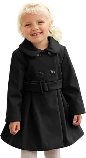 Toddler Baby Girls Classic Wool Blend Coat Winter Double Breasted Trench Coat Outwear Pea Coat Jacket