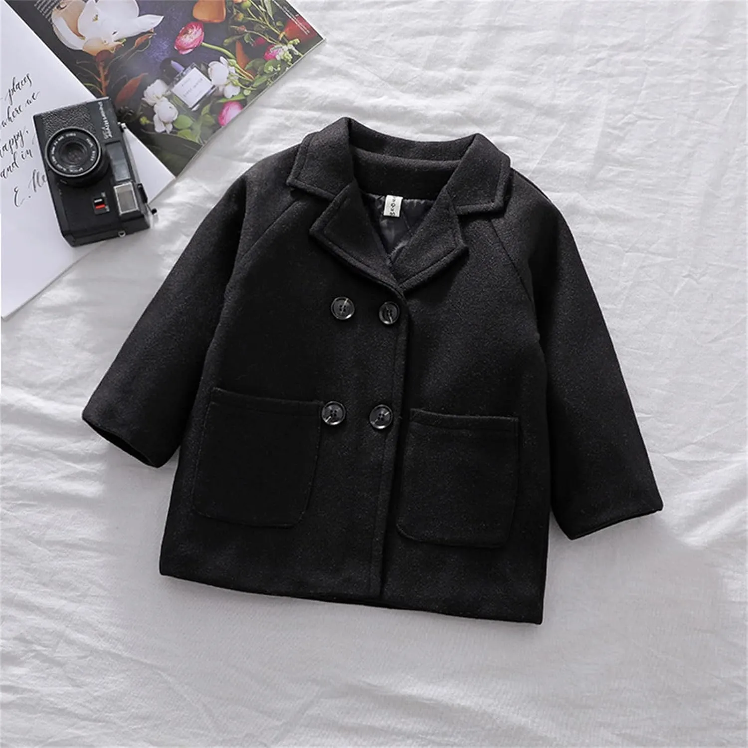 Toddler Baby Girls Classic Wool Blend Coat Winter Double Breasted Trench Coat Outwear Pea Coat Jacket