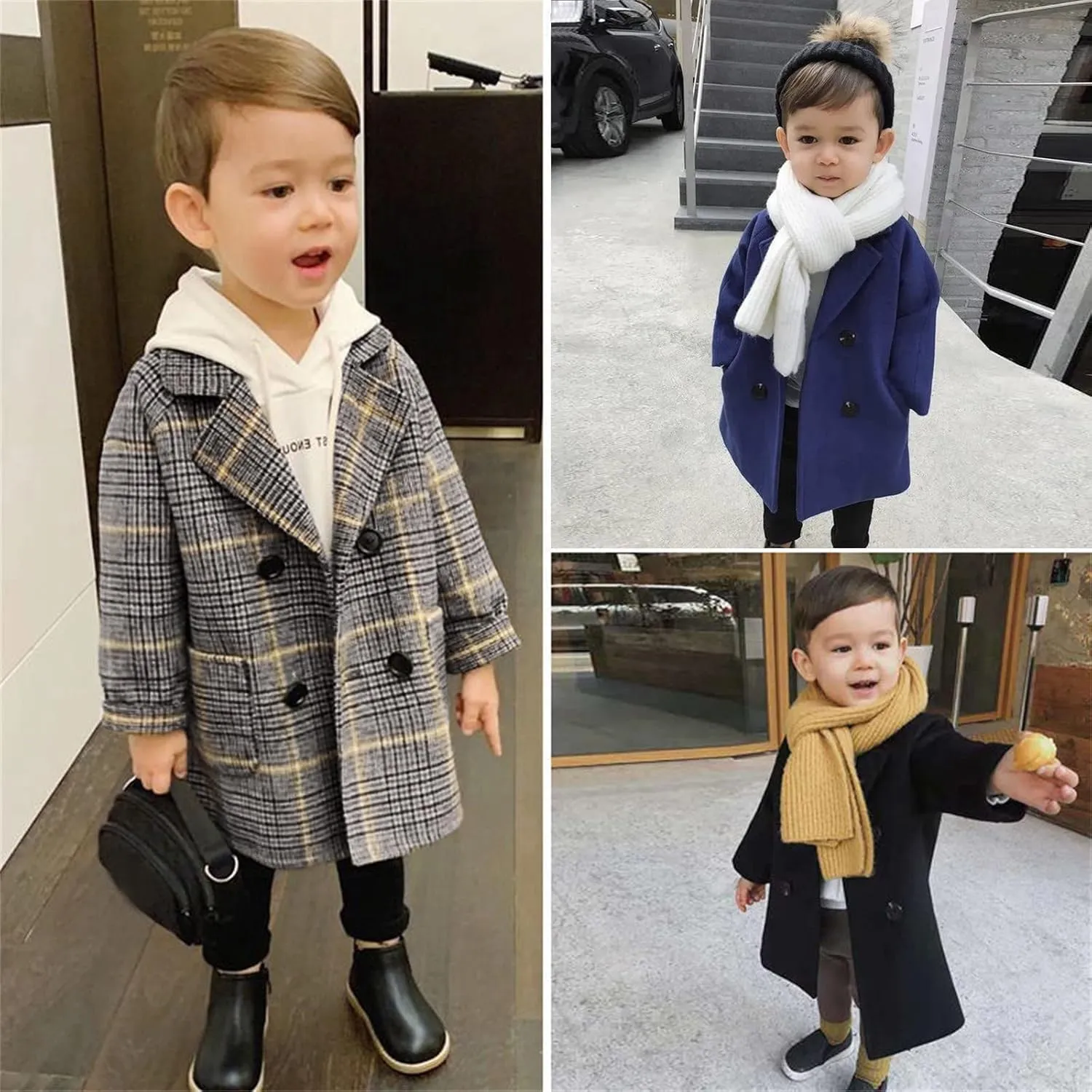 Toddler Baby Girls Classic Wool Blend Coat Winter Double Breasted Trench Coat Outwear Pea Coat Jacket