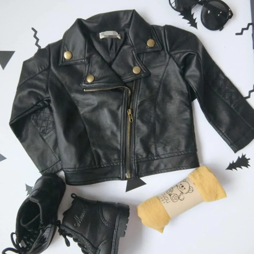 Toddler Girls Coats Faux Leather Jacket Zipper Outerwear Winter Clothes for 1-5 Years